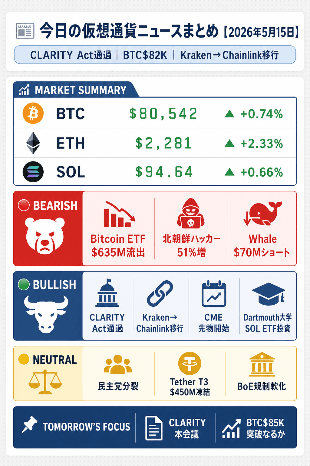 2026年5月15日 仮想通貨ニュースまとめのインフォグラフィック